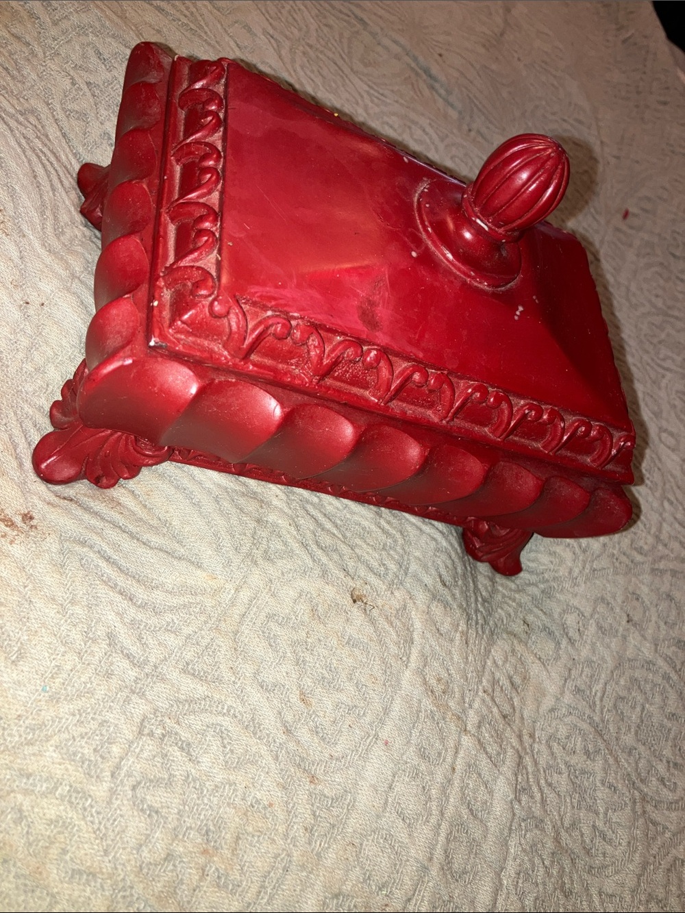 Red Decorative Jewelry Box with Ornate Feet - Unbranded - Picture 2 of 5